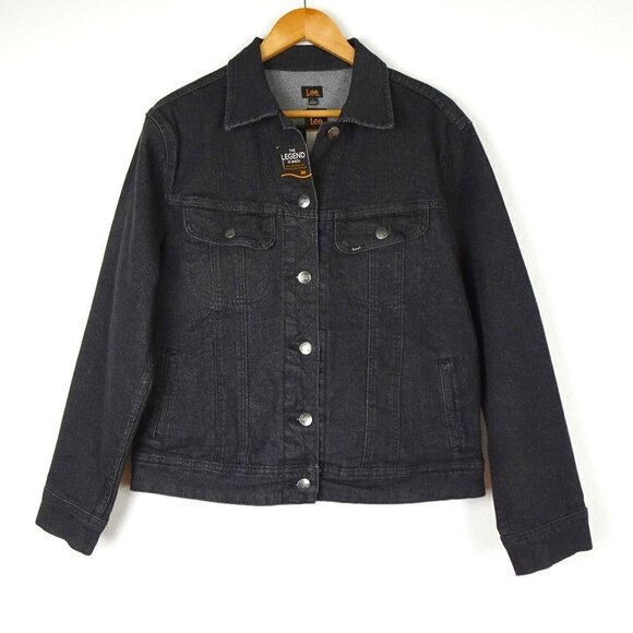 Lee Denim Jacket Women's Size L Black Stretch Jean Jacket Button Front - Picture 1 of 10